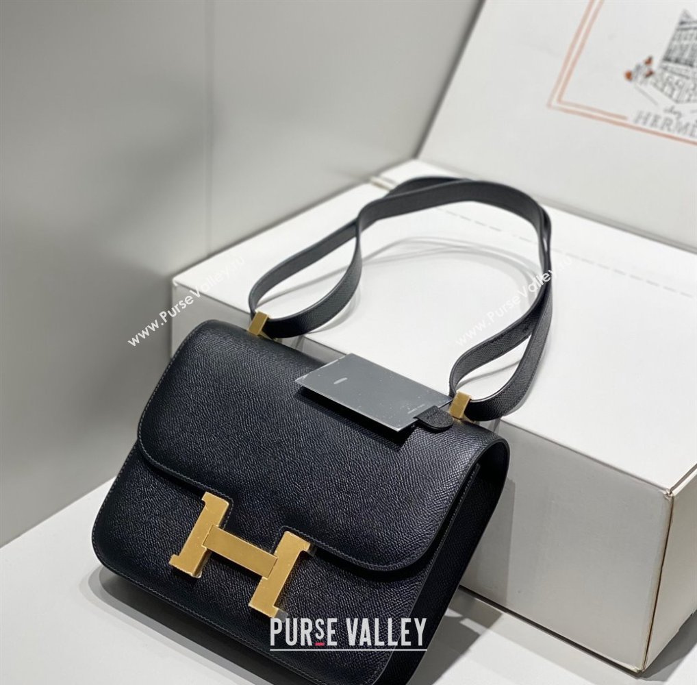 Hermes Constance Bag 23cm in Epsom Leather with Mirror Black/Gold 2023 NEW ( Half Handmade) (FL-231209070)