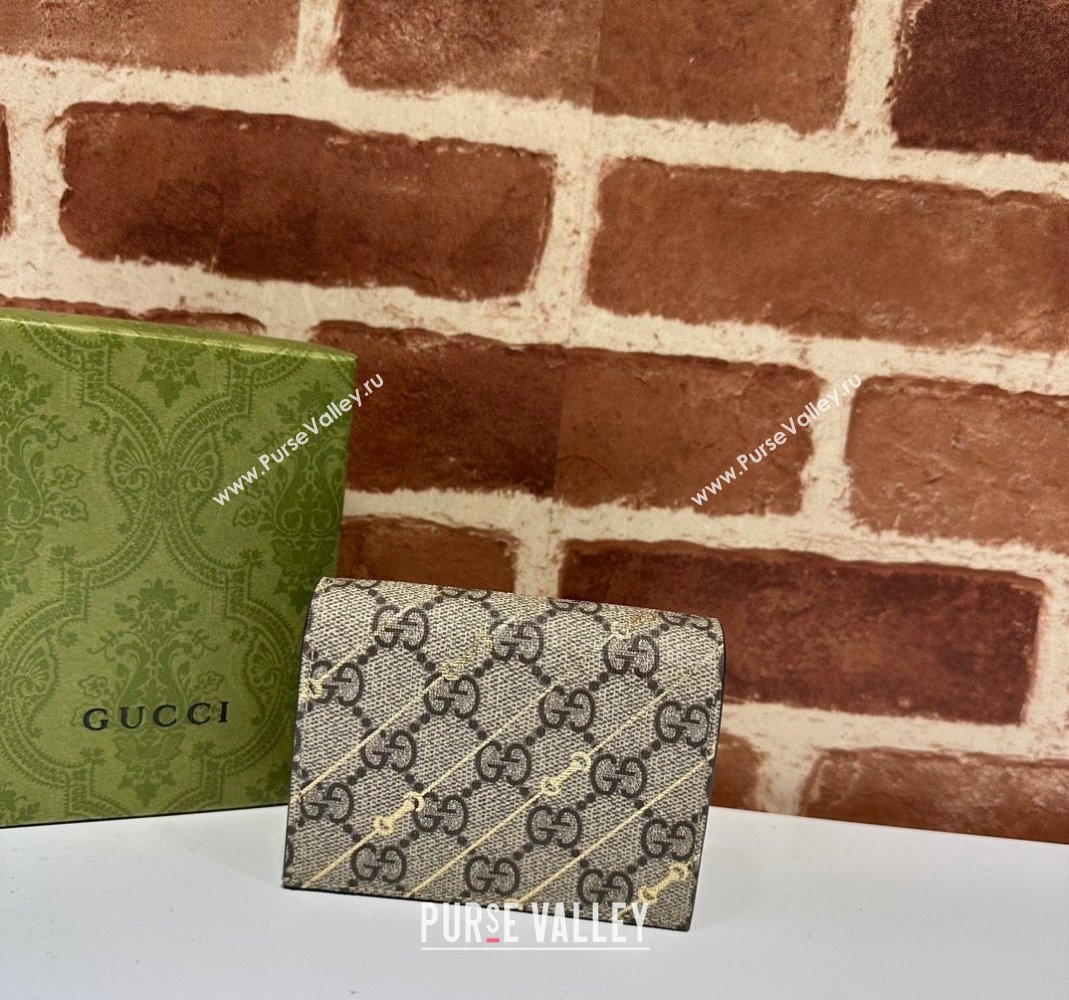 Gucci Card case Wallet in Beige Horsebit Striped GG Canvas 774332 2023 (DLH-231208052)