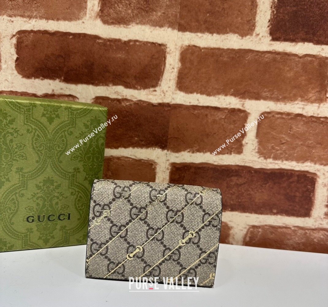 Gucci Card case Wallet in Beige Horsebit Striped GG Canvas 774332 2023 (DLH-231208052)