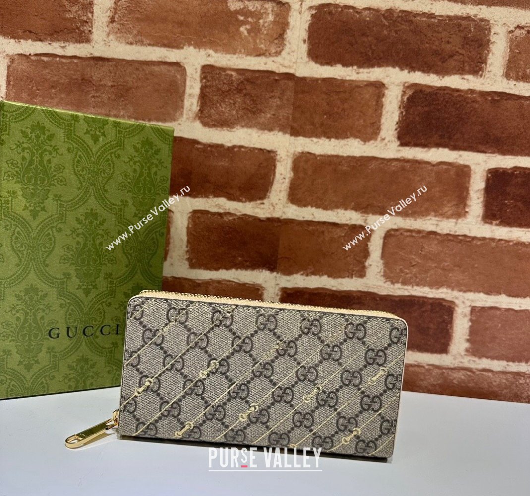 Gucci Zip Around Wallet in Beige Horsebit Striped GG Canvas 774331 2023 (DLH-231208054)