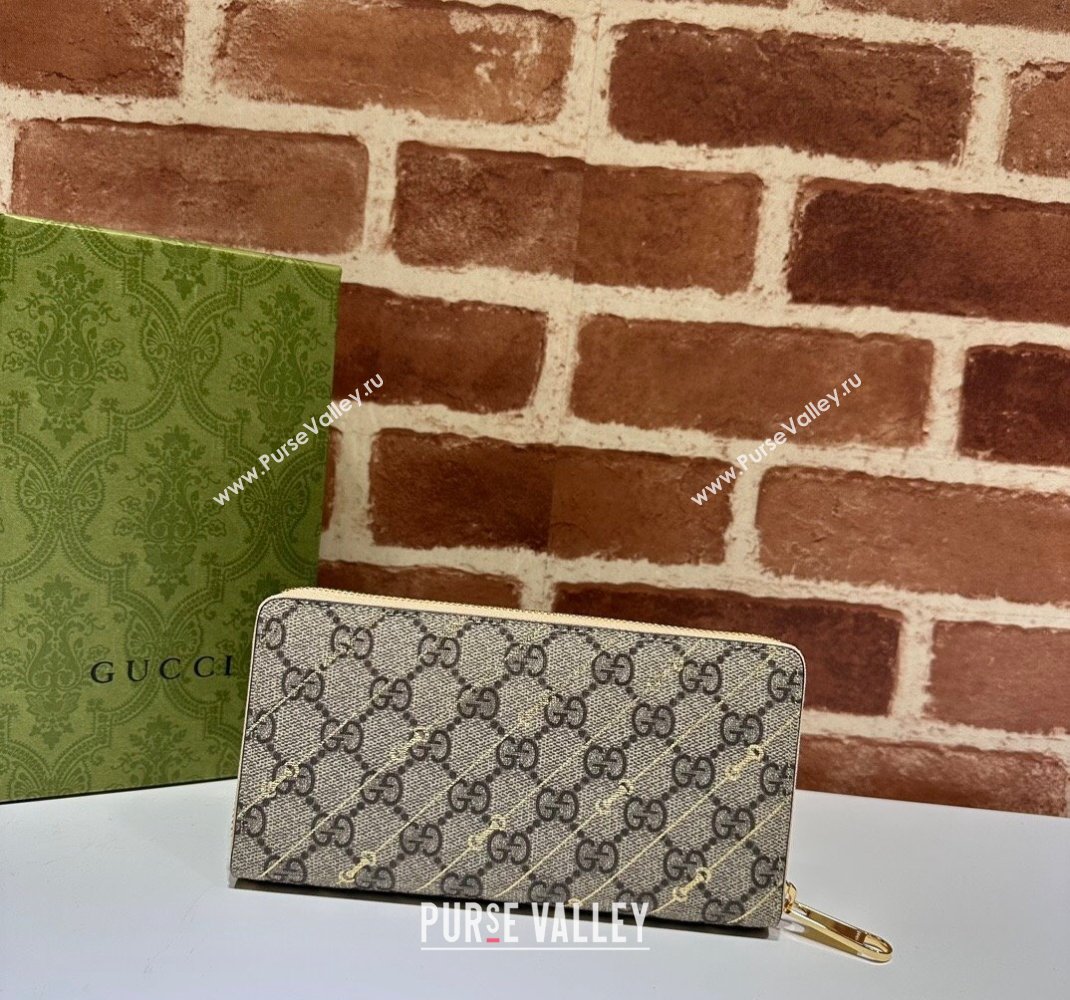 Gucci Zip Around Wallet in Beige Horsebit Striped GG Canvas 774331 2023 (DLH-231208054)