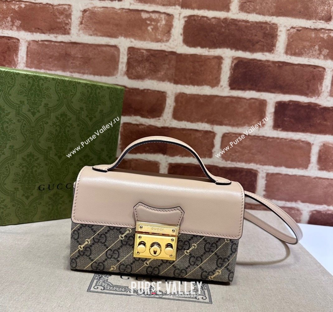 Gucci Padlock Mini Bag in Beige Horsebit Striped GG Canvas 774342 Light Pink Leather 2023 (DLH-231208055)