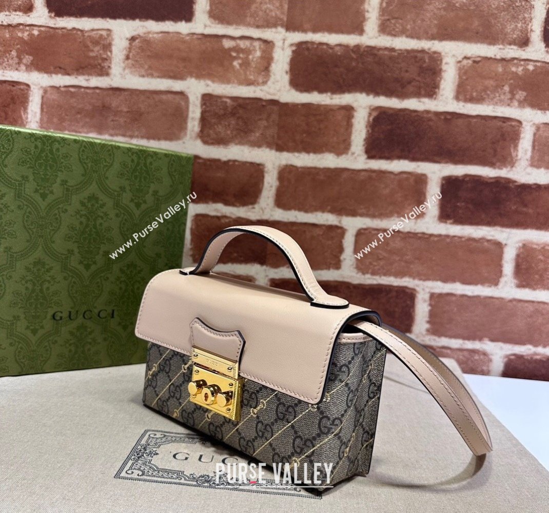 Gucci Padlock Mini Bag in Beige Horsebit Striped GG Canvas 774342 Light Pink Leather 2023 (DLH-231208055)