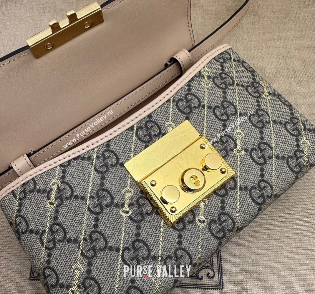 Gucci Padlock Mini Bag in Beige Horsebit Striped GG Canvas 774342 Light Pink Leather 2023 (DLH-231208055)