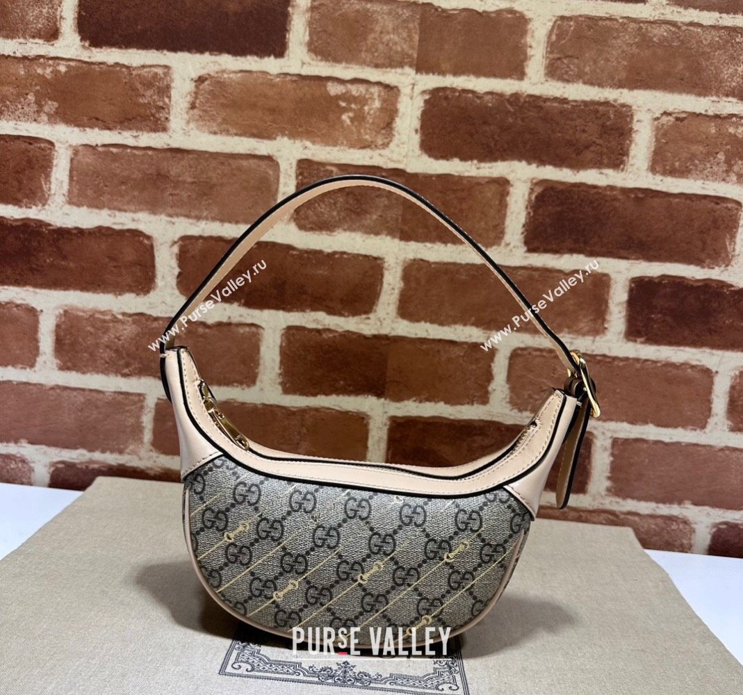 Gucci Ophidia Mini Hobo Bag in Beige Horsebit Striped GG Canvas 774332 Light Pink Leather 2023 (DLH-231208056)