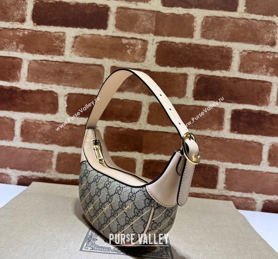 Gucci Ophidia Mini Hobo Bag in Beige Horsebit Striped GG Canvas 774332 Light Pink Leather 2023 (DLH-231208056)