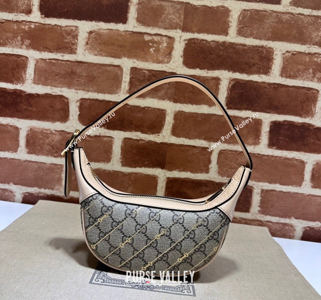 Gucci Ophidia Mini Hobo Bag in Beige Horsebit Striped GG Canvas 774332 Light Pink Leather 2023 (DLH-231208056)