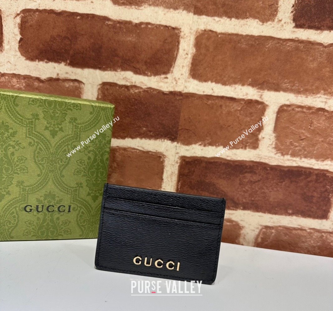 Gucci Leather Card case Wallet with Gucci script 773428 Black 2023 (DLH-231208058)