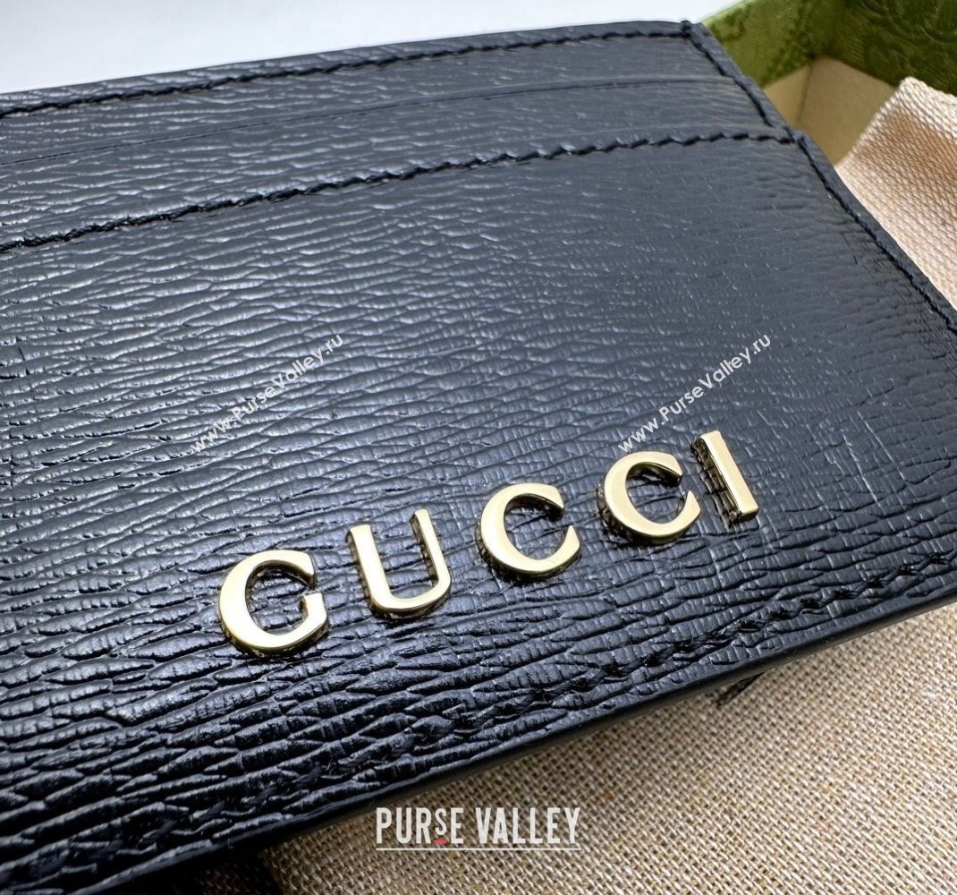 Gucci Leather Card case Wallet with Gucci script 773428 Black 2023 (DLH-231208058)