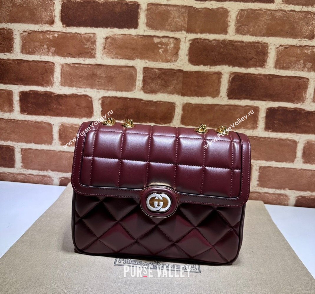 Gucci Deco quilted leather Small Shoulder bag 740834 Dark Red 2023 (DLH-231209023)