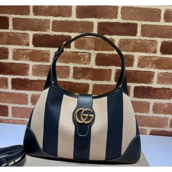 Gucci Aphrodite Medium Shoulder Bag in Striped Canvas and Leather 726274 Black/Beige 2023 (DLH-231209030)