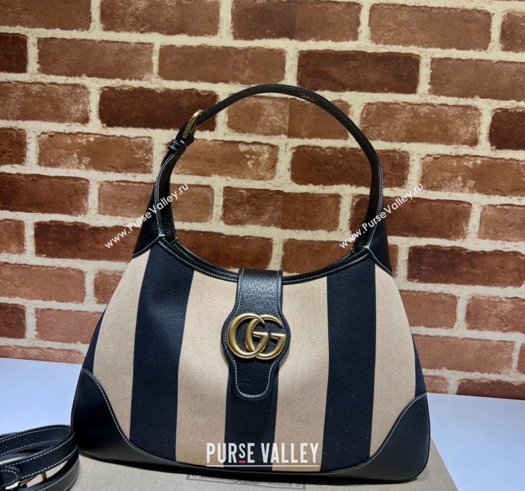 Gucci Aphrodite Medium Shoulder Bag in Striped Canvas and Leather 726274 Black/Beige 2023 (DLH-231209030)