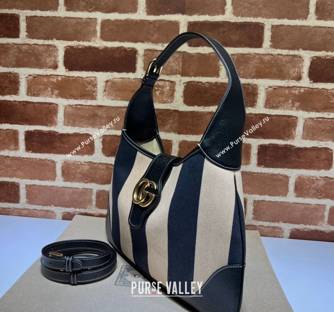 Gucci Aphrodite Medium Shoulder Bag in Striped Canvas and Leather 726274 Black/Beige 2023 (DLH-231209030)