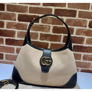 Gucci Aphrodite Medium Shoulder Bag in Canvas and Leather 726274 Beige/Black 2 2023 (DLH-231209031)