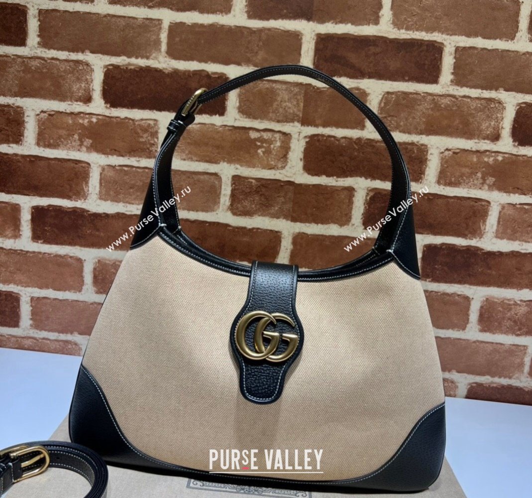 Gucci Aphrodite Medium Shoulder Bag in Canvas and Leather 726274 Beige/Black 2 2023 (DLH-231209031)