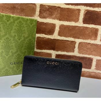 Gucci Leather Zip Around Wallet with Gucci script 772642 Black 2023 (DLH-231209001)