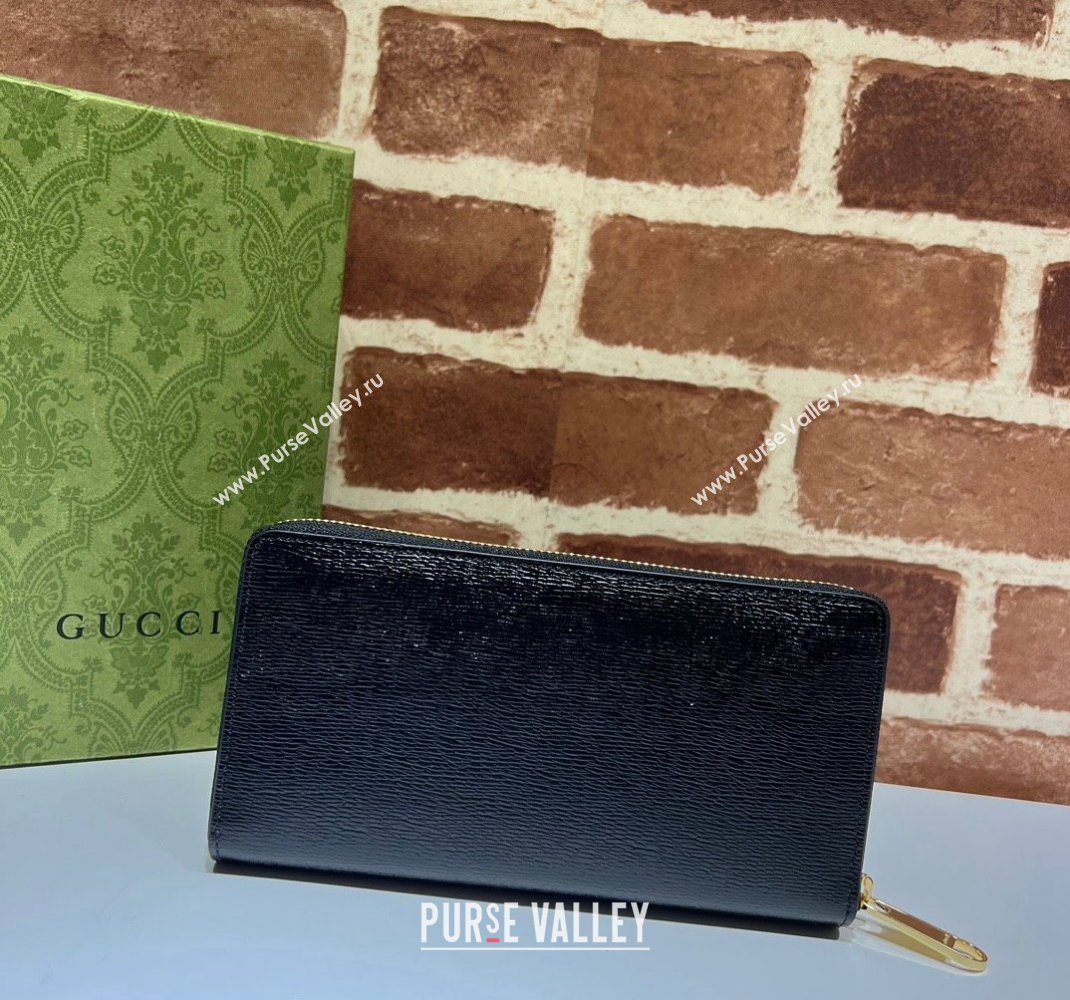 Gucci Leather Zip Around Wallet with Gucci script 772642 Black 2023 (DLH-231209001)