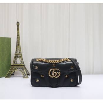 Gucci GG Marmont Leather Mini Shoulder Bag with GG Studs ‎446744 Black 2023 (DLH-231209008)