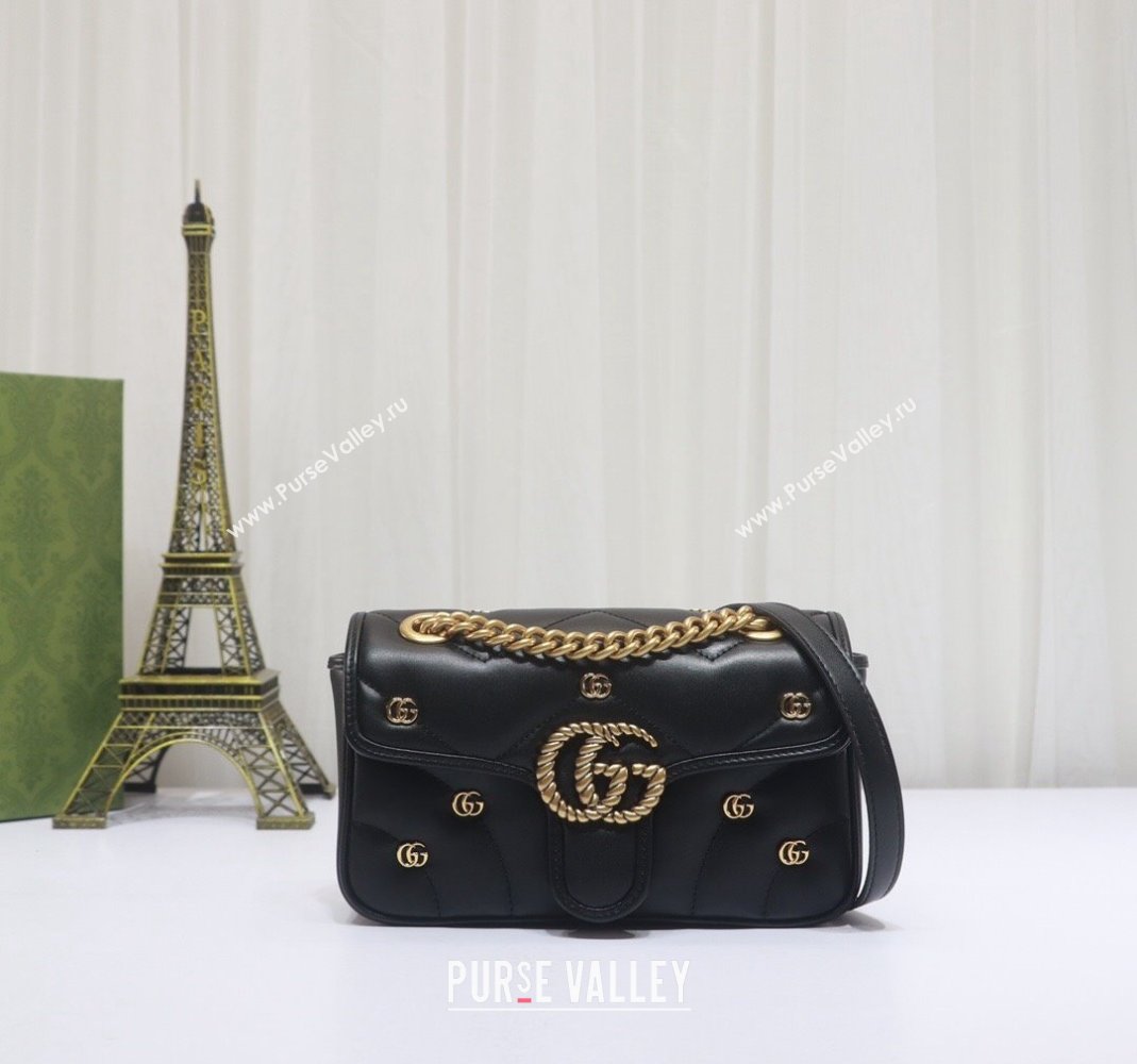 Gucci GG Marmont Leather Mini Shoulder Bag with GG Studs ‎446744 Black 2023 (DLH-231209008)