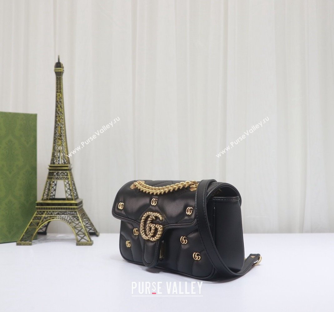 Gucci GG Marmont Leather Mini Shoulder Bag with GG Studs ‎446744 Black 2023 (DLH-231209008)