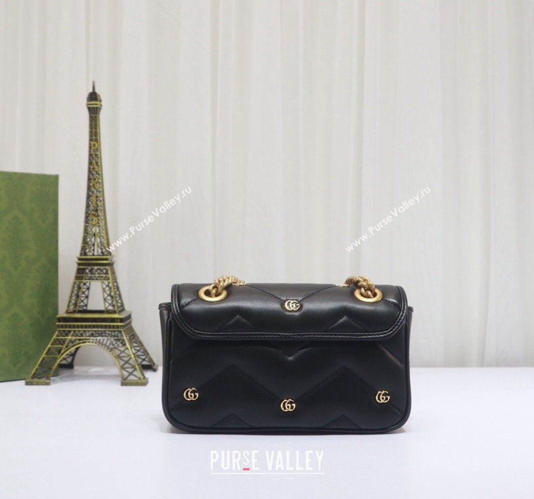 Gucci GG Marmont Leather Mini Shoulder Bag with GG Studs ‎446744 Black 2023 (DLH-231209008)