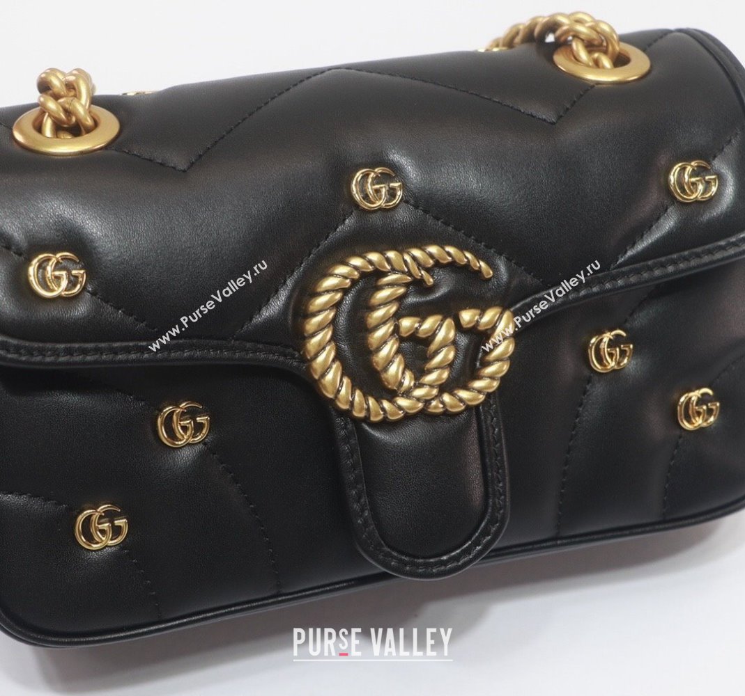 Gucci GG Marmont Leather Mini Shoulder Bag with GG Studs ‎446744 Black 2023 (DLH-231209008)