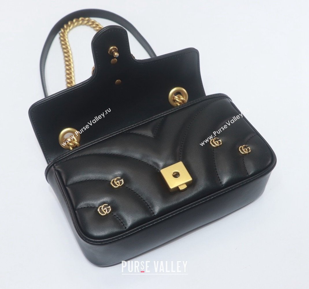 Gucci GG Marmont Leather Mini Shoulder Bag with GG Studs ‎446744 Black 2023 (DLH-231209008)