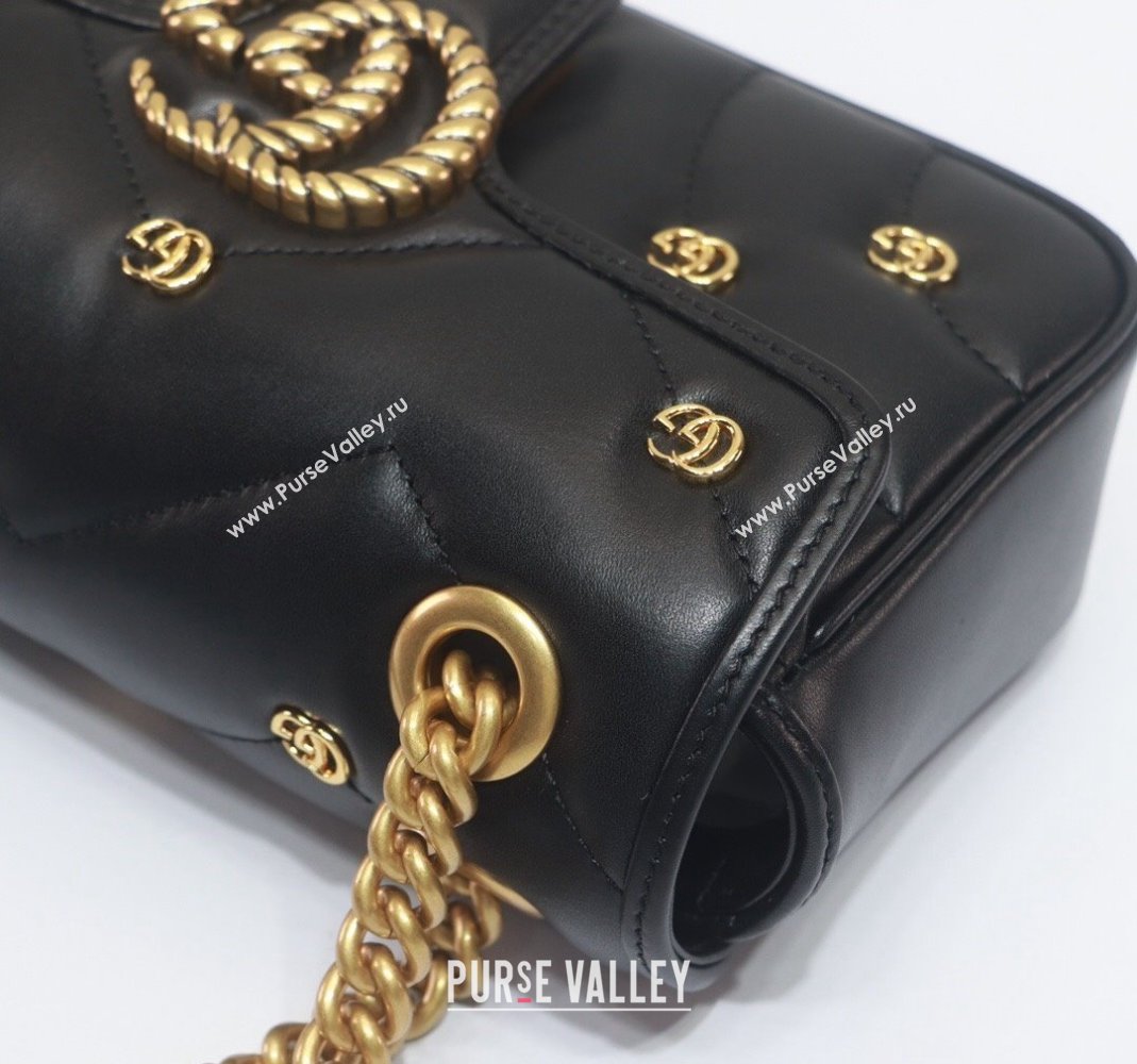 Gucci GG Marmont Leather Mini Shoulder Bag with GG Studs ‎446744 Black 2023 (DLH-231209008)