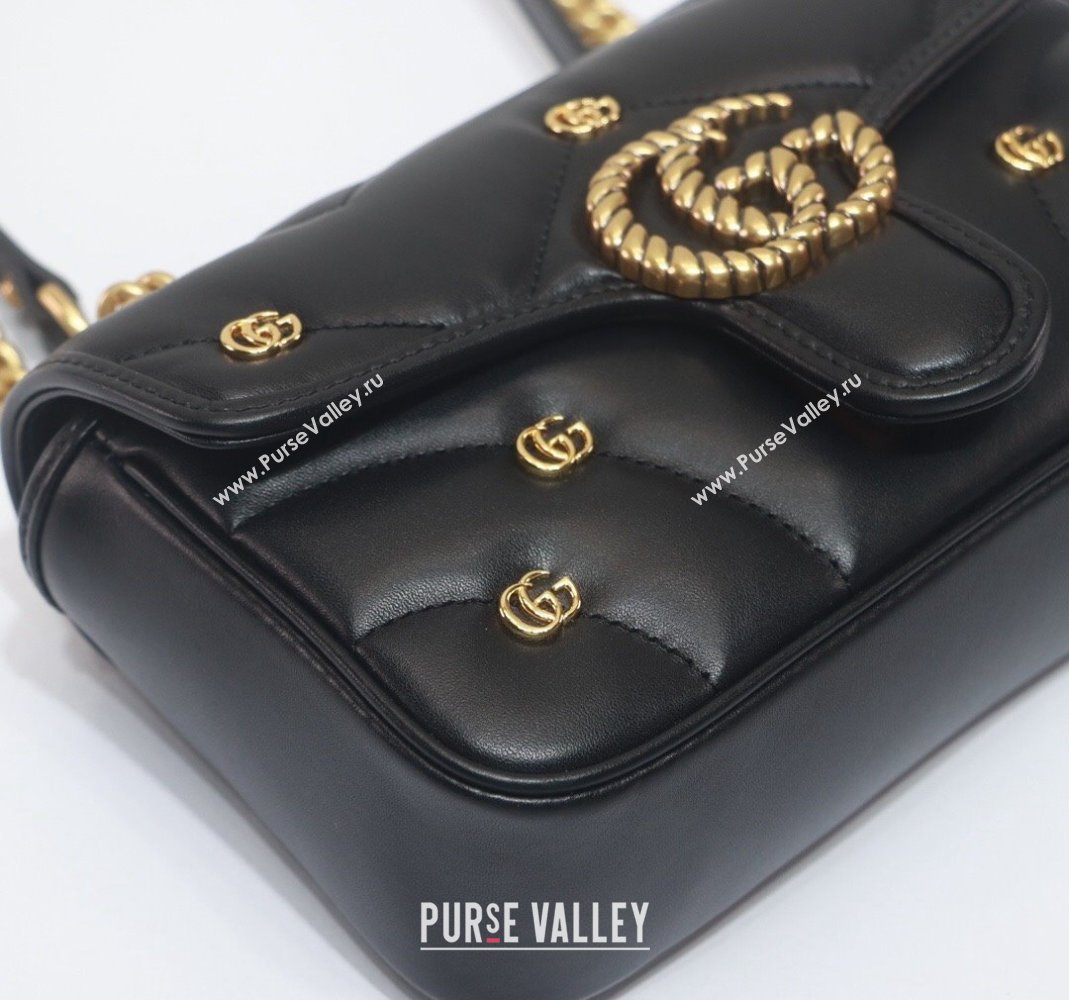 Gucci GG Marmont Leather Mini Shoulder Bag with GG Studs ‎446744 Black 2023 (DLH-231209008)