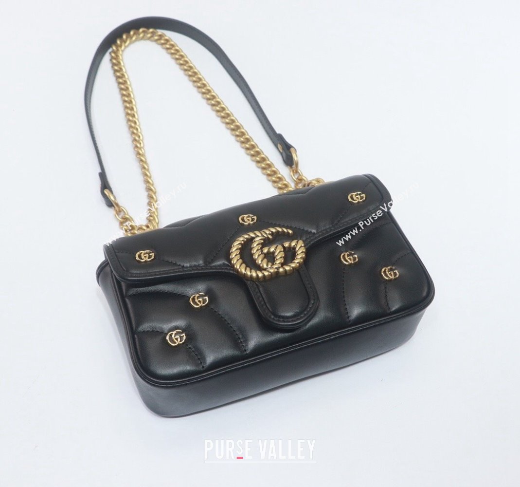 Gucci GG Marmont Leather Mini Shoulder Bag with GG Studs ‎446744 Black 2023 (DLH-231209008)