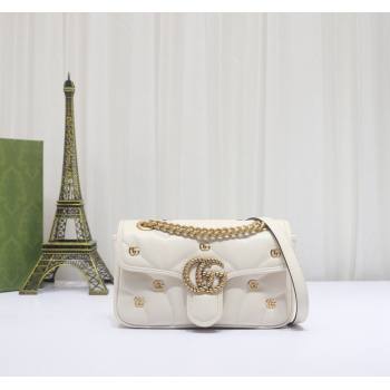 Gucci GG Marmont Leather Mini Shoulder Bag with GG Studs ‎446744 White 2023 (DLH-231209009)
