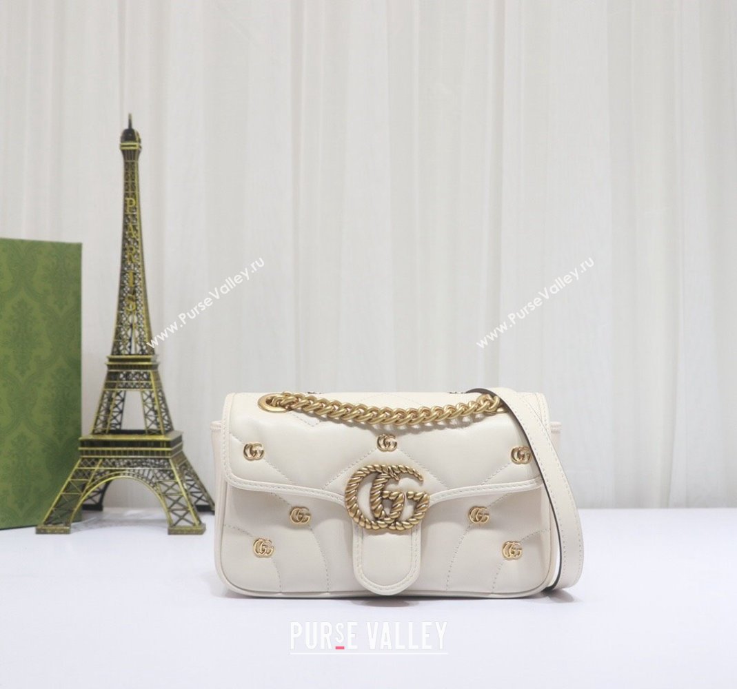 Gucci GG Marmont Leather Mini Shoulder Bag with GG Studs ‎446744 White 2023 (DLH-231209009)