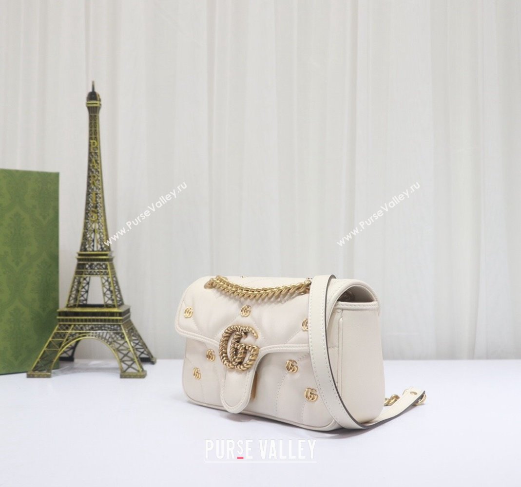 Gucci GG Marmont Leather Mini Shoulder Bag with GG Studs ‎446744 White 2023 (DLH-231209009)