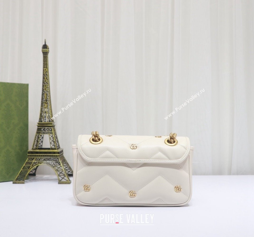 Gucci GG Marmont Leather Mini Shoulder Bag with GG Studs ‎446744 White 2023 (DLH-231209009)