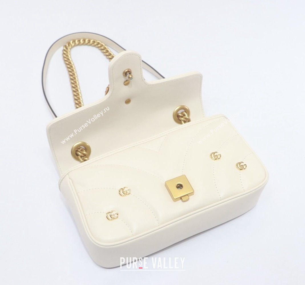 Gucci GG Marmont Leather Mini Shoulder Bag with GG Studs ‎446744 White 2023 (DLH-231209009)