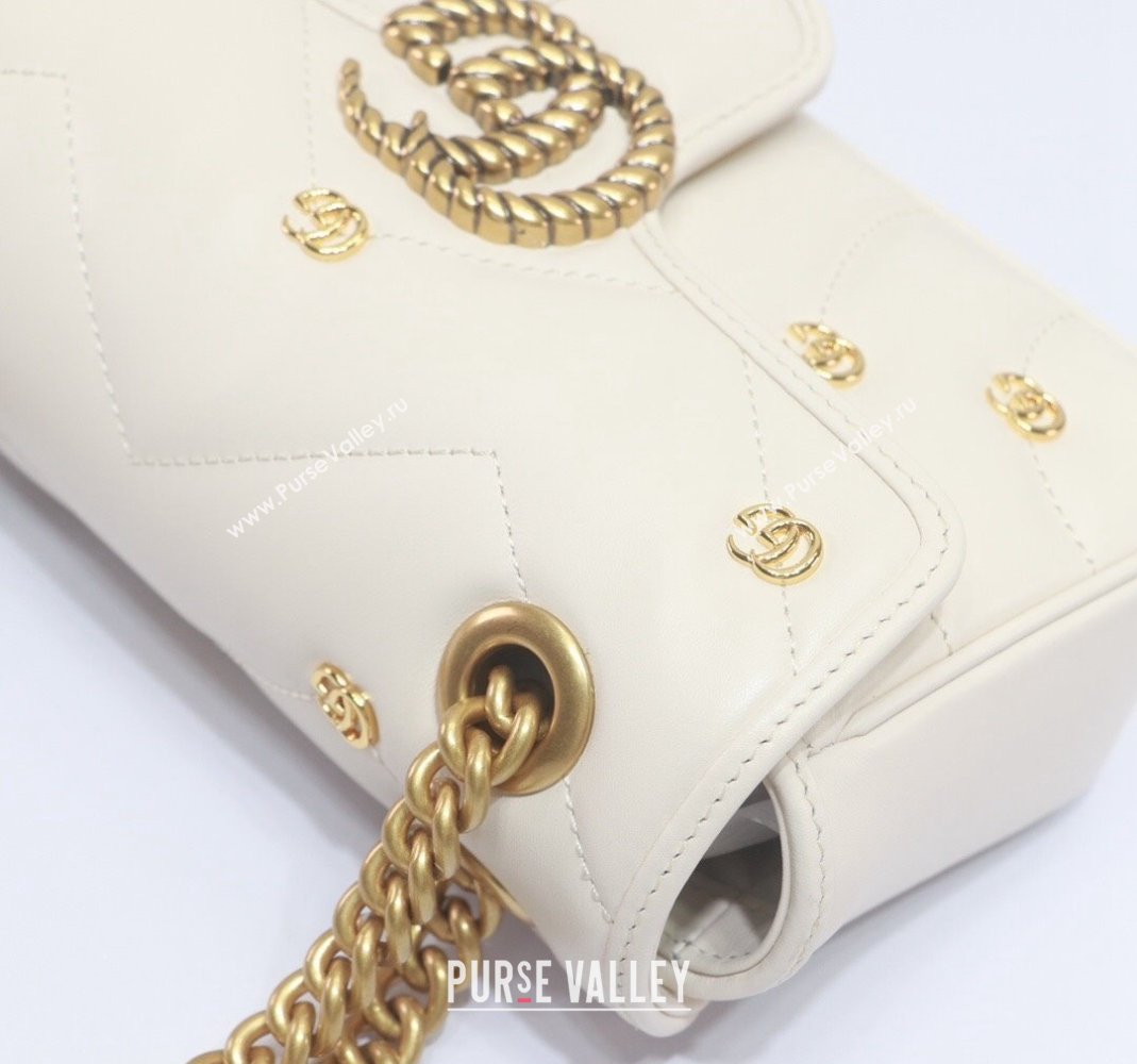 Gucci GG Marmont Leather Mini Shoulder Bag with GG Studs ‎446744 White 2023 (DLH-231209009)