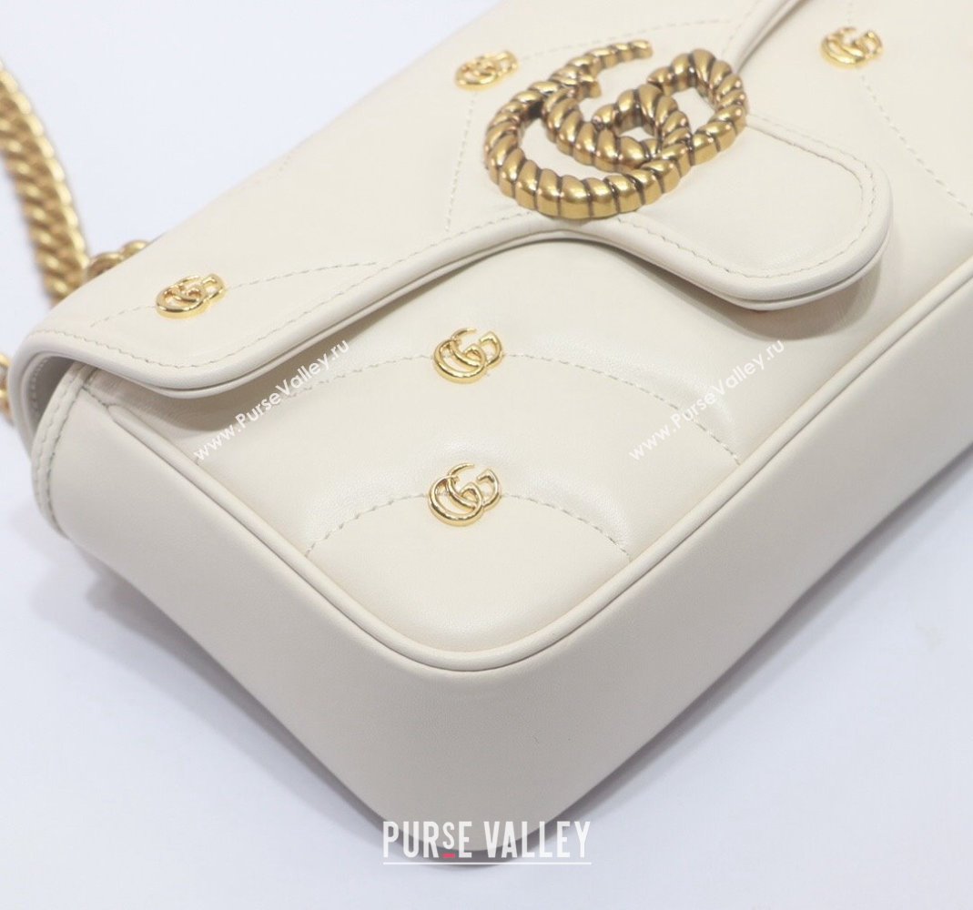 Gucci GG Marmont Leather Mini Shoulder Bag with GG Studs ‎446744 White 2023 (DLH-231209009)