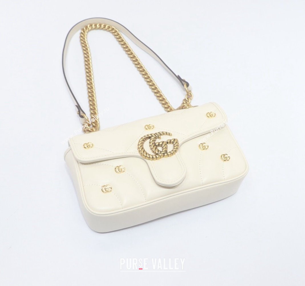 Gucci GG Marmont Leather Mini Shoulder Bag with GG Studs ‎446744 White 2023 (DLH-231209009)