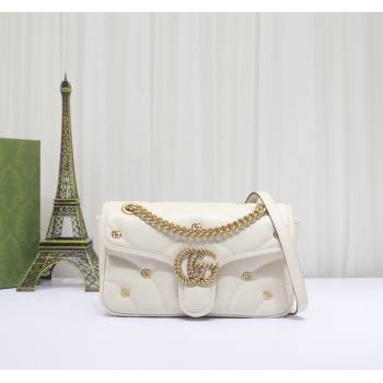 Gucci GG Marmont Leather Small Shoulder Bag with GG Studs 443497 White 2023 (DLH-231209012)