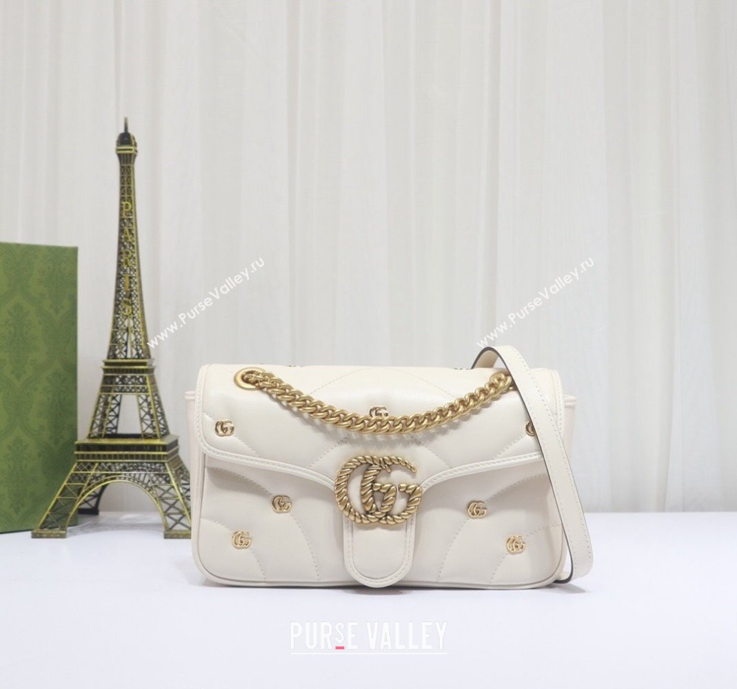 Gucci GG Marmont Leather Small Shoulder Bag with GG Studs 443497 White 2023 (DLH-231209012)