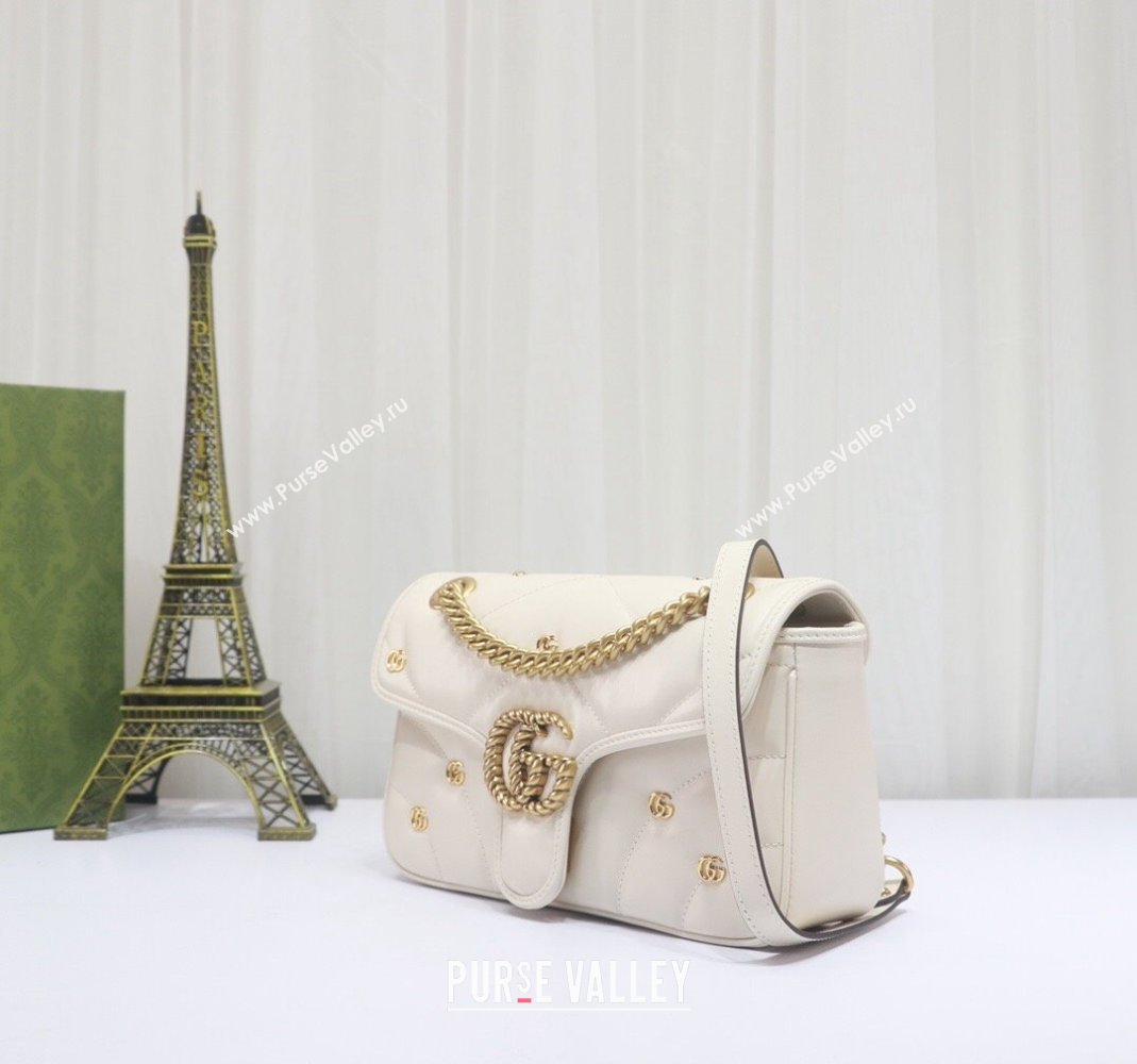 Gucci GG Marmont Leather Small Shoulder Bag with GG Studs 443497 White 2023 (DLH-231209012)