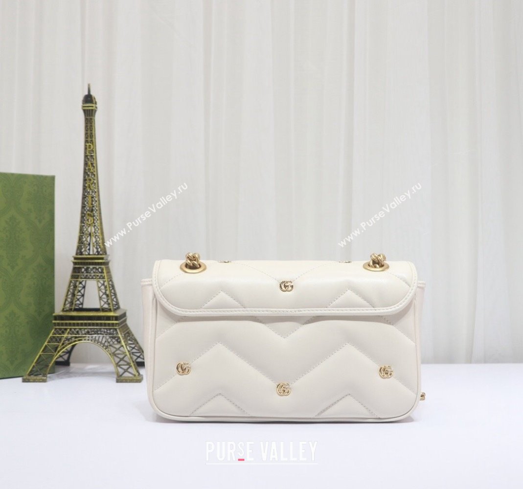 Gucci GG Marmont Leather Small Shoulder Bag with GG Studs 443497 White 2023 (DLH-231209012)