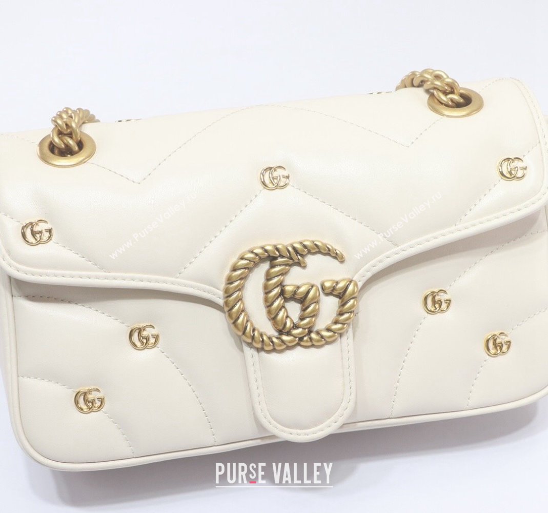 Gucci GG Marmont Leather Small Shoulder Bag with GG Studs 443497 White 2023 (DLH-231209012)