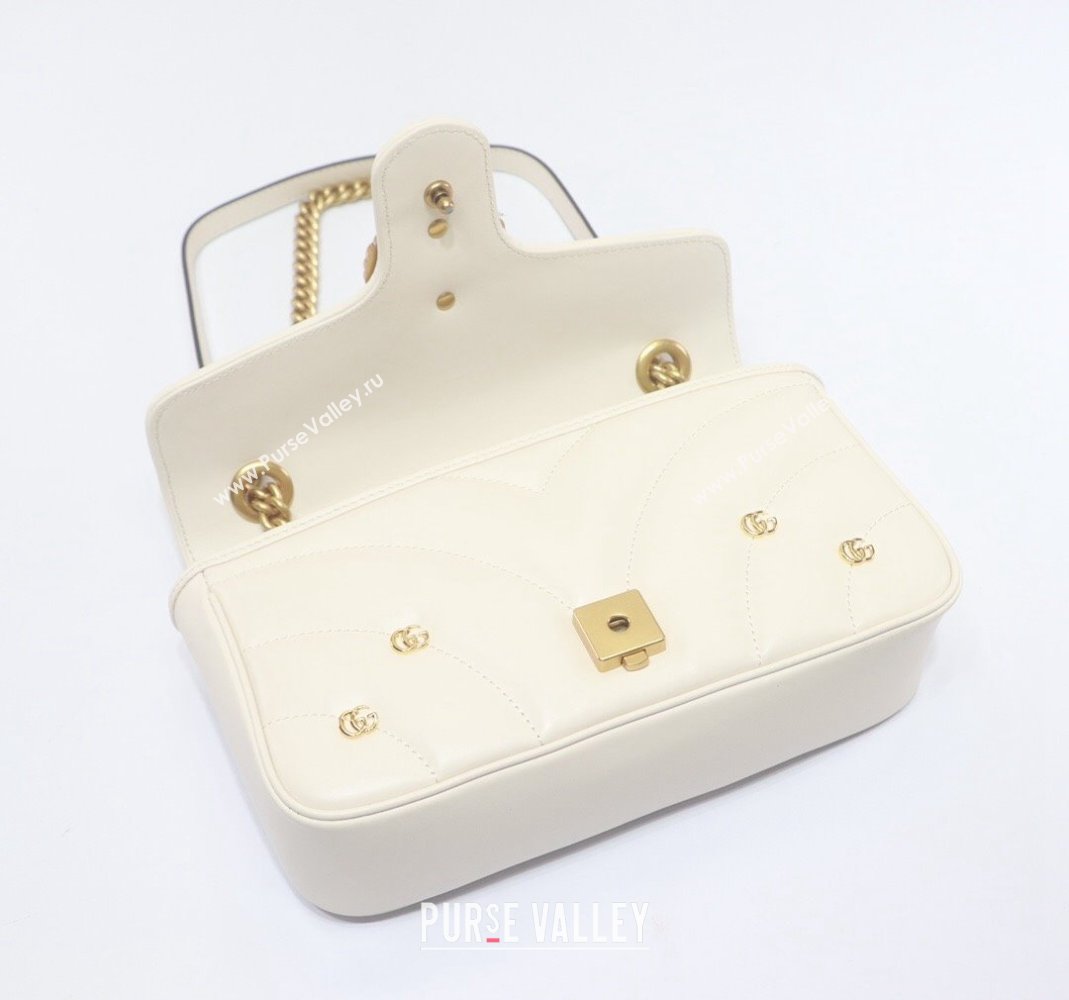 Gucci GG Marmont Leather Small Shoulder Bag with GG Studs 443497 White 2023 (DLH-231209012)