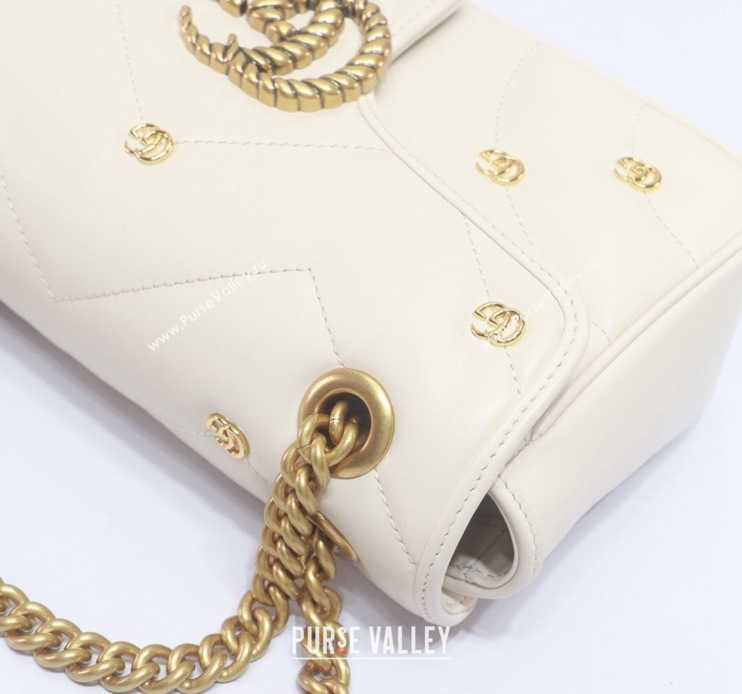 Gucci GG Marmont Leather Small Shoulder Bag with GG Studs 443497 White 2023 (DLH-231209012)