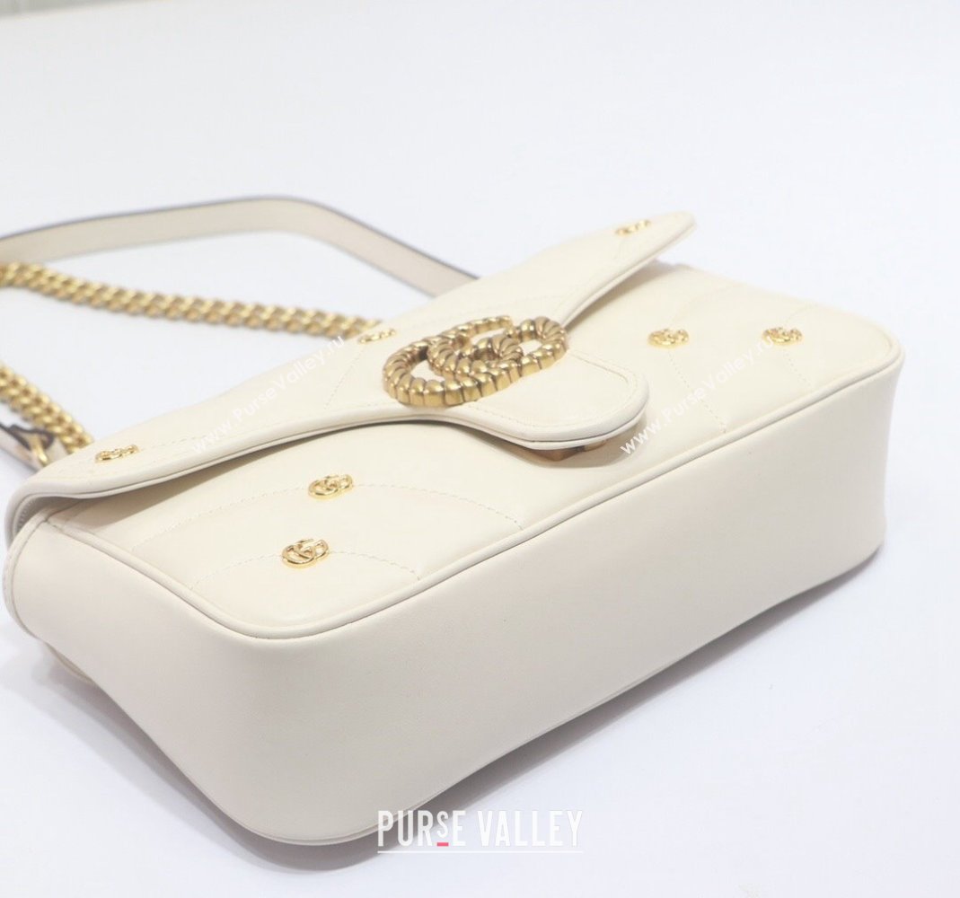 Gucci GG Marmont Leather Small Shoulder Bag with GG Studs 443497 White 2023 (DLH-231209012)