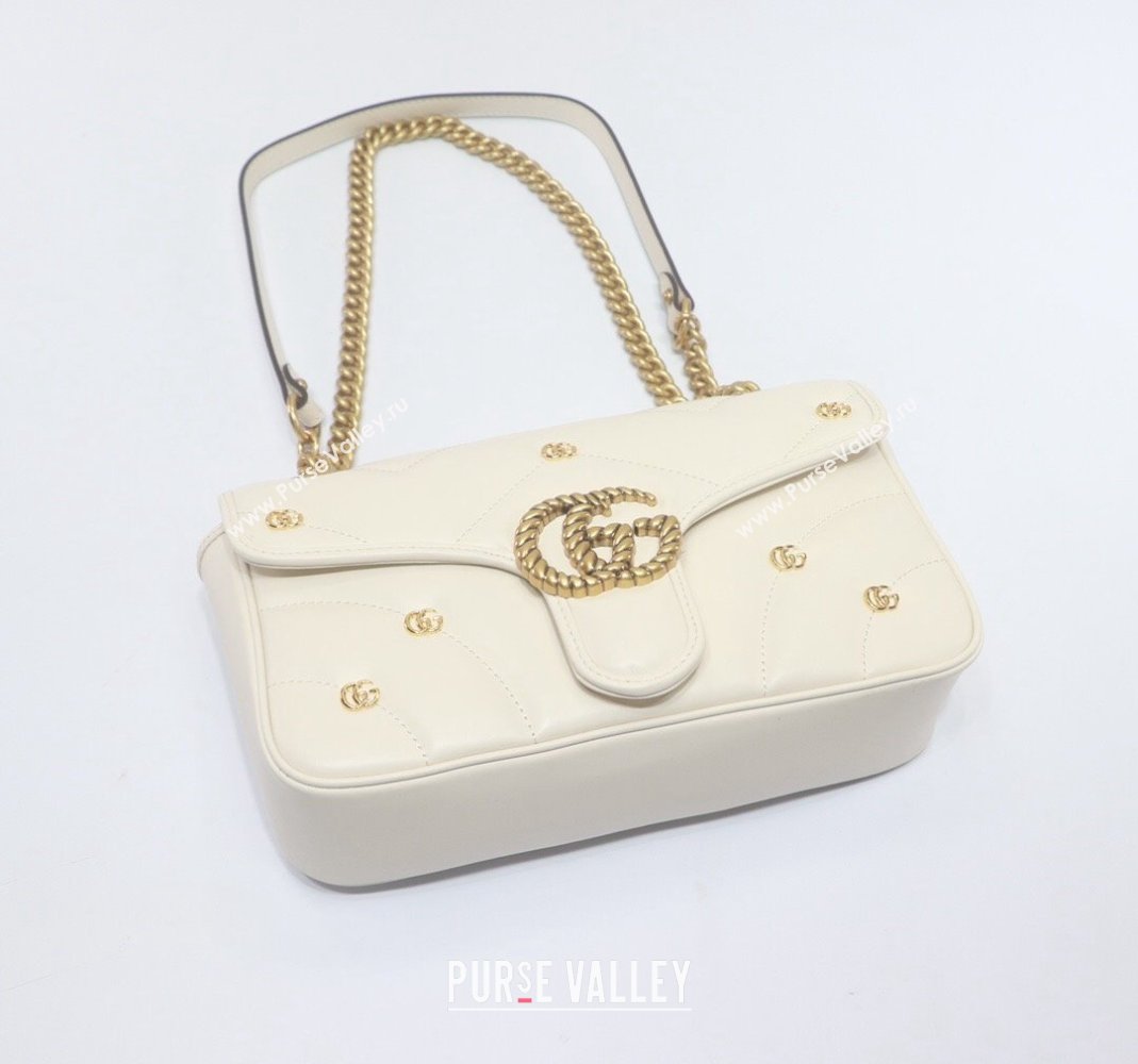 Gucci GG Marmont Leather Small Shoulder Bag with GG Studs 443497 White 2023 (DLH-231209012)