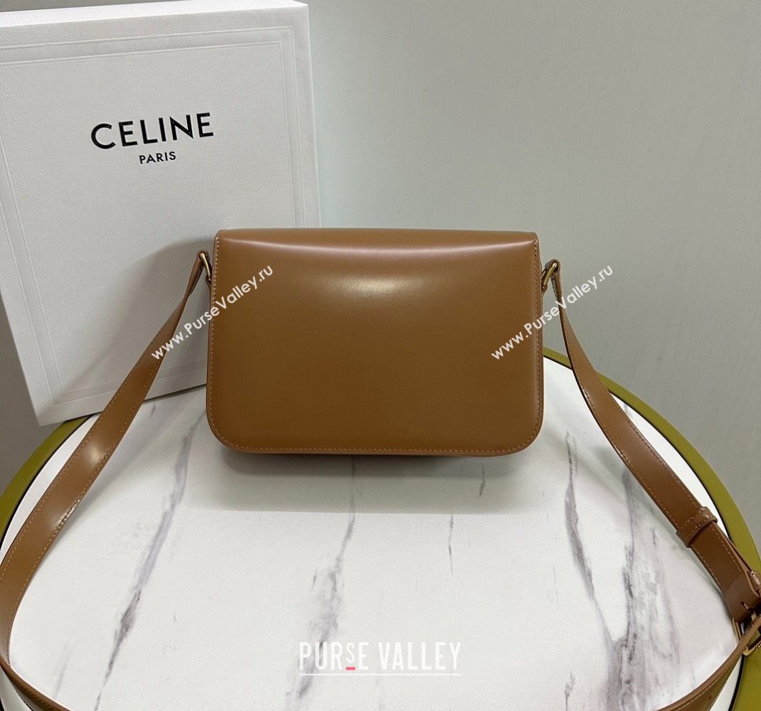 Celine Medium Classique Triomphe Shoulder Bag in Shiny Calfskin Bronze Brown 2023 187363 (HF-231209077)