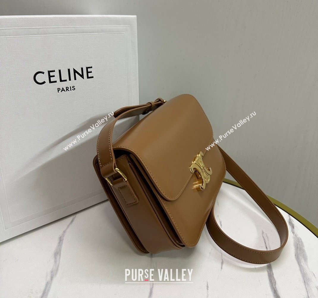 Celine Medium Classique Triomphe Shoulder Bag in Shiny Calfskin Bronze Brown 2023 187363 (HF-231209077)