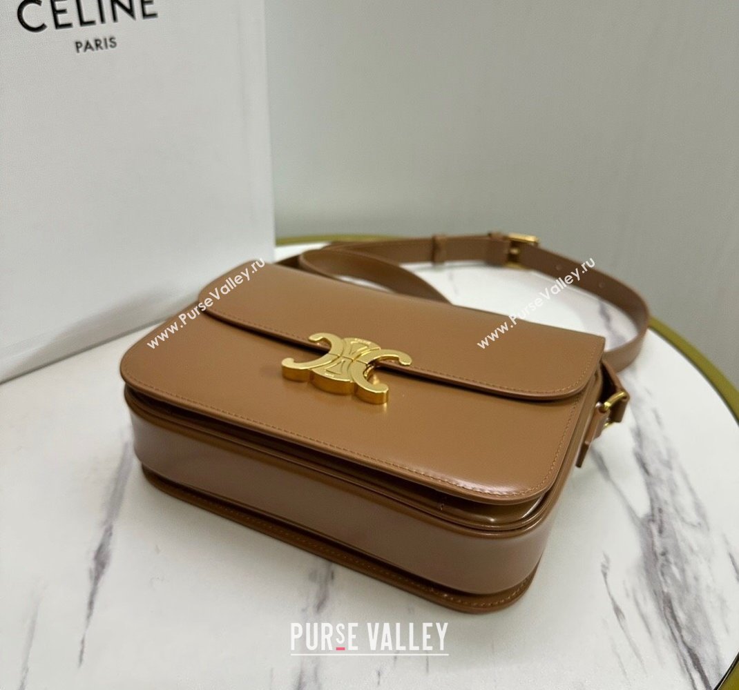 Celine Medium Classique Triomphe Shoulder Bag in Shiny Calfskin Bronze Brown 2023 187363 (HF-231209077)